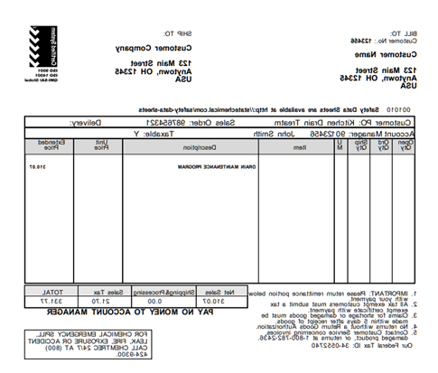 A sample invoice from State Chemical.  The invoice includes a line for 